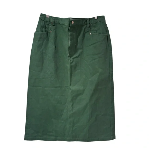 NWT Bridgewater Studio Green Denim Midi Skirt Size 18 High Waisted Casual Boho - Picture 2 of 10